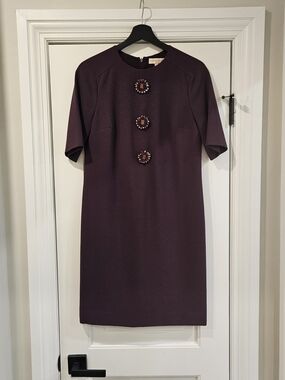 Tory Burch Plum Short-Sleeve Embellished Shift Dress